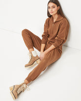 Ryker Pocketed Half Zip Knit Jumpsuit - Camel