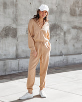 Ryker Pocketed Half Zip Knit Jumpsuit - Oatmeal