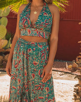 Salas Paisley Shimmer Halter Crop Top