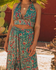 Salas Paisley Shimmer Halter Crop Top