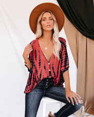 Saline Tie Dye Button Down Kimono Top - Salmon