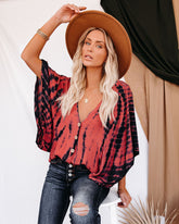 Saline Tie Dye Button Down Kimono Top - Salmon