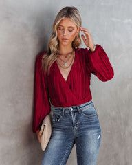 Salma Plisse Drape Bodysuit - Red