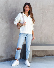 Sanctuary Half Button Up Sweater - Cream