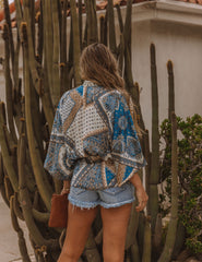 Sanctuary Satin Paisley Kimono Wrap Top