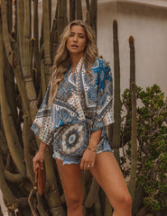 Sanctuary Satin Paisley Kimono Wrap Top