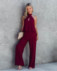 Saturday Night Fever Halter Pocketed Jumpsuit - Wine