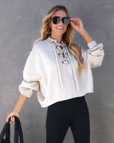 Savannah Lace Up Hooded Pullover Sweater - Natural