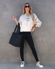 Savannah Lace Up Hooded Pullover Sweater - Natural