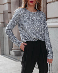 Scarlett Sequin Padded Shoulder Bodysuit - Grey Blue