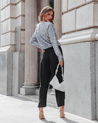 Scarlett Sequin Padded Shoulder Bodysuit - Grey Blue