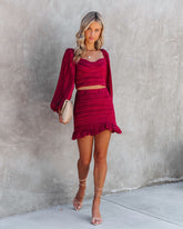 Scarlett Textured Ruffle Mini Skirt - Burgundy