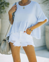 Seashell Relaxed Peplum Top - Light Blue