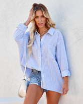 Sebastian Cotton Blend Striped Button Down Top - Blue