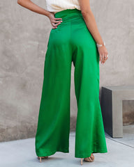 Sensational Queen Satin Embellished Pocketed Wide Leg Pants - Emerald
