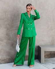 Sensational Queen Satin Embellished Pocketed Wide Leg Pants - Emerald