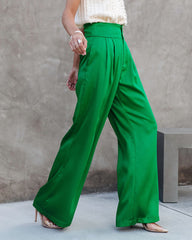 Sensational Queen Satin Embellished Pocketed Wide Leg Pants - Emerald