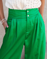 Sensational Queen Satin Embellished Pocketed Wide Leg Pants - Emerald