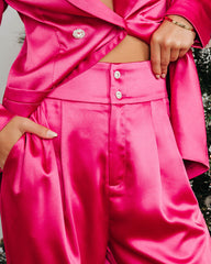 Sensational Queen Satin Embellished Pocketed Wide Leg Pants - Fuchsia