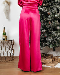 Sensational Queen Satin Embellished Pocketed Wide Leg Pants - Fuchsia