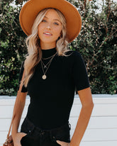 September Mock Neck Ribbed Knit Top - Black