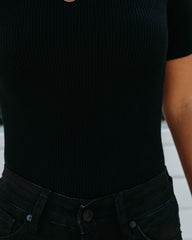 September Mock Neck Ribbed Knit Top - Black