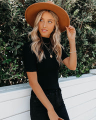 September Mock Neck Ribbed Knit Top - Black