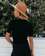 September Mock Neck Ribbed Knit Top - Black