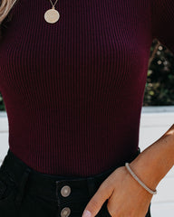 September Mock Neck Ribbed Knit Top - Burgundy