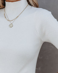 September Mock Neck Ribbed Knit Top - Ivory
