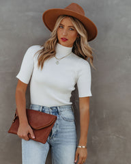 September Mock Neck Ribbed Knit Top - Ivory