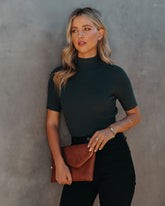 September Mock Neck Ribbed Knit Top - Pine