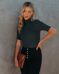 September Mock Neck Ribbed Knit Top - Pine