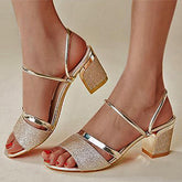 Sequin Hollow Out Chunky Heel Sandals