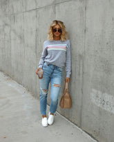 Set The Tone Cotton Blend Stripe Sweatshirt - Heather Grey