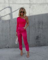 Setting Trends Satin Pocketed Straight Leg Pants - Fuchsia