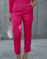 Setting Trends Satin Pocketed Straight Leg Pants - Fuchsia