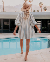 Seville Cotton Pocketed Striped Button Down Top - Blue