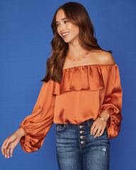 Sevyn Balloon Sleeve Off The Shoulder Blouse - Burnt Orange