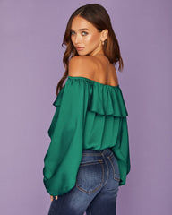 Sevyn Balloon Sleeve Off The Shoulder Blouse - Hunter Green