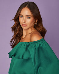 Sevyn Balloon Sleeve Off The Shoulder Blouse - Hunter Green