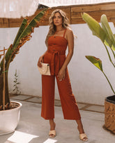 She Is Unstoppable Cotton Pocketed Jumpsuit - Rust