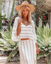 Shuffle Striped Bell Sleeve Crop Top