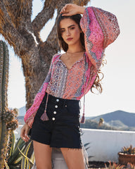 Simply Thriving Printed Shimmer Blouse - Coral Multi