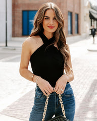 Skye Ribbed Halter Bodysuit - Black