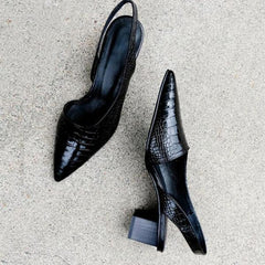 Slingback Pointed Toe Chunky Low Heels
