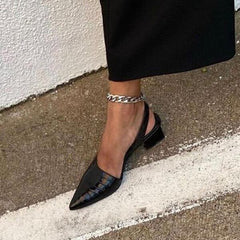 Slingback Pointed Toe Chunky Low Heels