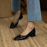 Soft Leather Metallic Buckle Low Heels