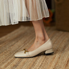 Soft Leather Metallic Buckle Low Heels