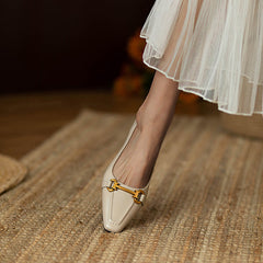 Soft Leather Metallic Buckle Low Heels